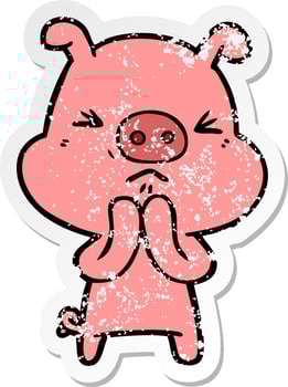 distressed sticker of a cartoon grumpy pig vector