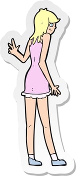 sticker of a cartoon woman waving vector