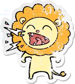 distressed sticker of a cartoon roaring lion vector