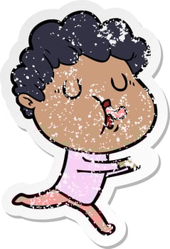 distressed sticker of a cartoon man singing vector