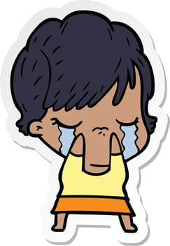 sticker of a cartoon woman crying vector