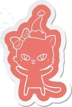 cute cartoon  sticker of a cat wearing santa hat vector