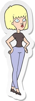sticker of a cartoon woman with hands on hips vector