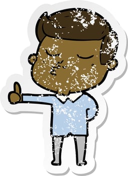 distressed sticker of a cartoon model guy pouting vector