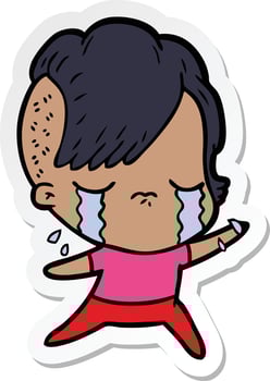 sticker of a cartoon crying girl vector