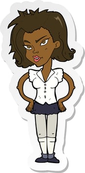 sticker of a cartoon woman with hands on hips vector