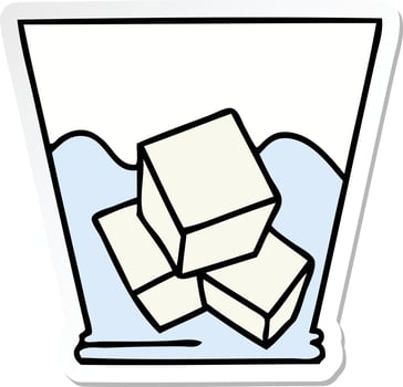 sticker of a quirky hand drawn cartoon whisky and ice vector