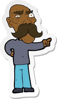 sticker of a cartoon annoyed old man pointing vector