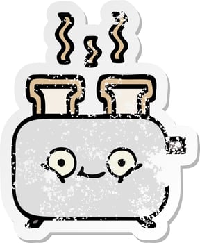distressed sticker of a cute cartoon of a toaster vector