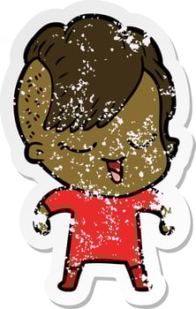 distressed sticker of a happy cartoon girl vector