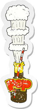 retro distressed sticker of a cartoon fizzy drink bottle vector