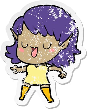 distressed sticker of a cartoon elf girl vector