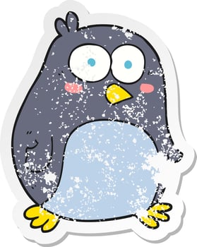 retro distressed sticker of a cartoon penguin vector