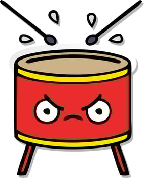 sticker of a cute cartoon drum vector
