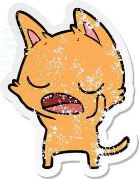 distressed sticker of a talking cat cartoon vector