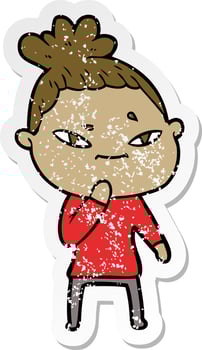 distressed sticker of a cartoon woman vector