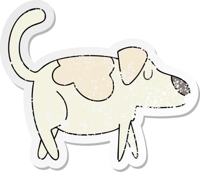 distressed sticker of a quirky hand drawn cartoon dog vector