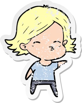 distressed sticker of a cartoon woman vector