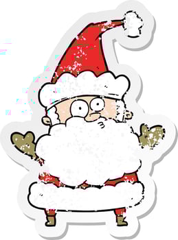 distressed sticker of a cartoon confused santa claus vector