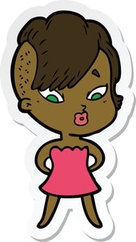 sticker of a cartoon surprised girl vector