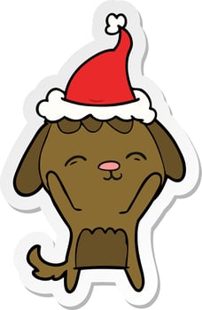happy sticker cartoon of a dog wearing santa hat vector