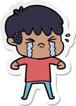 sticker of a cartoon boy crying vector