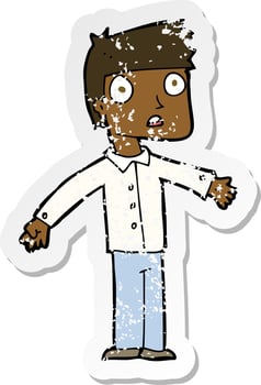 retro distressed sticker of a cartoon shocked man vector