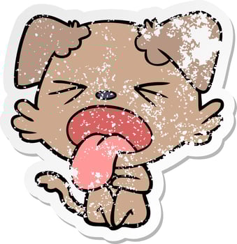 distressed sticker of a cartoon disgusted dog sitting vector