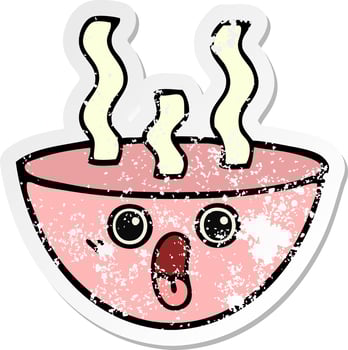 distressed sticker of a cute cartoon bowl of hot soup vector