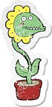 retro distressed sticker of a cartoon monster plant vector