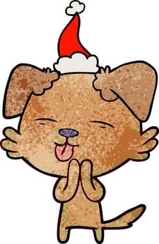 textured cartoon of a dog sticking out tongue wearing santa hat vector