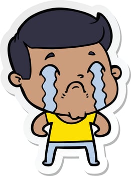 sticker of a cartoon man crying vector