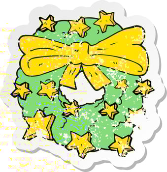 retro distressed sticker of a cartoon christmas wreath vector