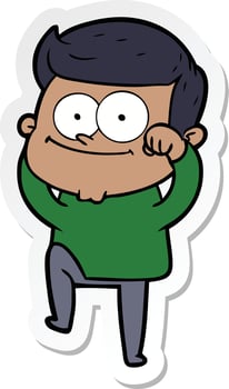 sticker of a cartoon happy man vector