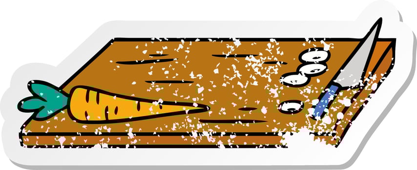 distressed sticker cartoon doodle of vegetable chopping board vector