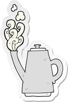 sticker of a cartoon steaming coffee kettle vector