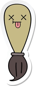 sticker of a cute cartoon paint brush vector