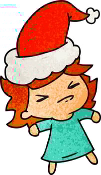 christmas textured cartoon of kawaii girl vector