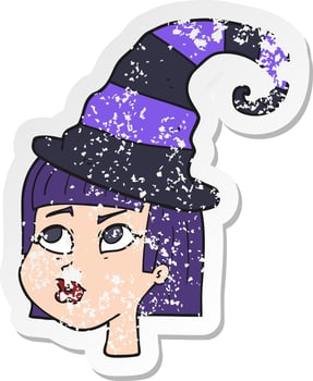retro distressed sticker of a cartoon witch vector