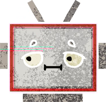 retro illustration style cartoon robot head vector
