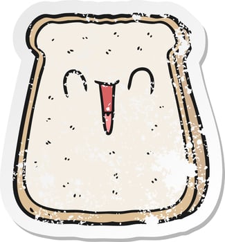 distressed sticker of a cartoon slice of bread vector