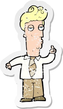 retro distressed sticker of a cartoon bored man asking question vector