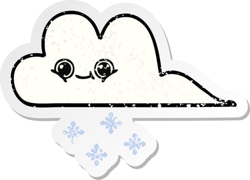 distressed sticker of a cute cartoon snow cloud vector