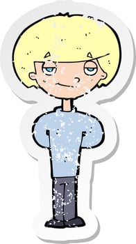 retro distressed sticker of a cartoon happy man vector