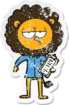 distressed sticker of a cartoon bored lion manager vector