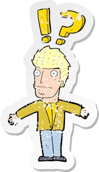 retro distressed sticker of a cartoon confused man vector