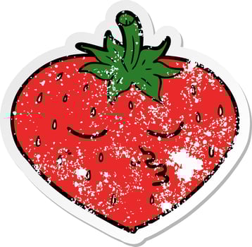 distressed sticker of a cartoon strawberry vector