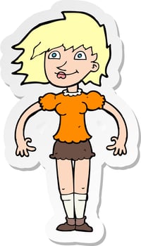 sticker of a cartoon happy woman vector