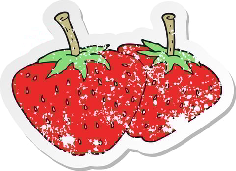 retro distressed sticker of a cartoon strawberries vector