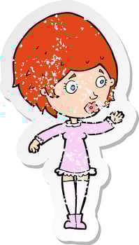 retro distressed sticker of a cartoon pretty woman vector